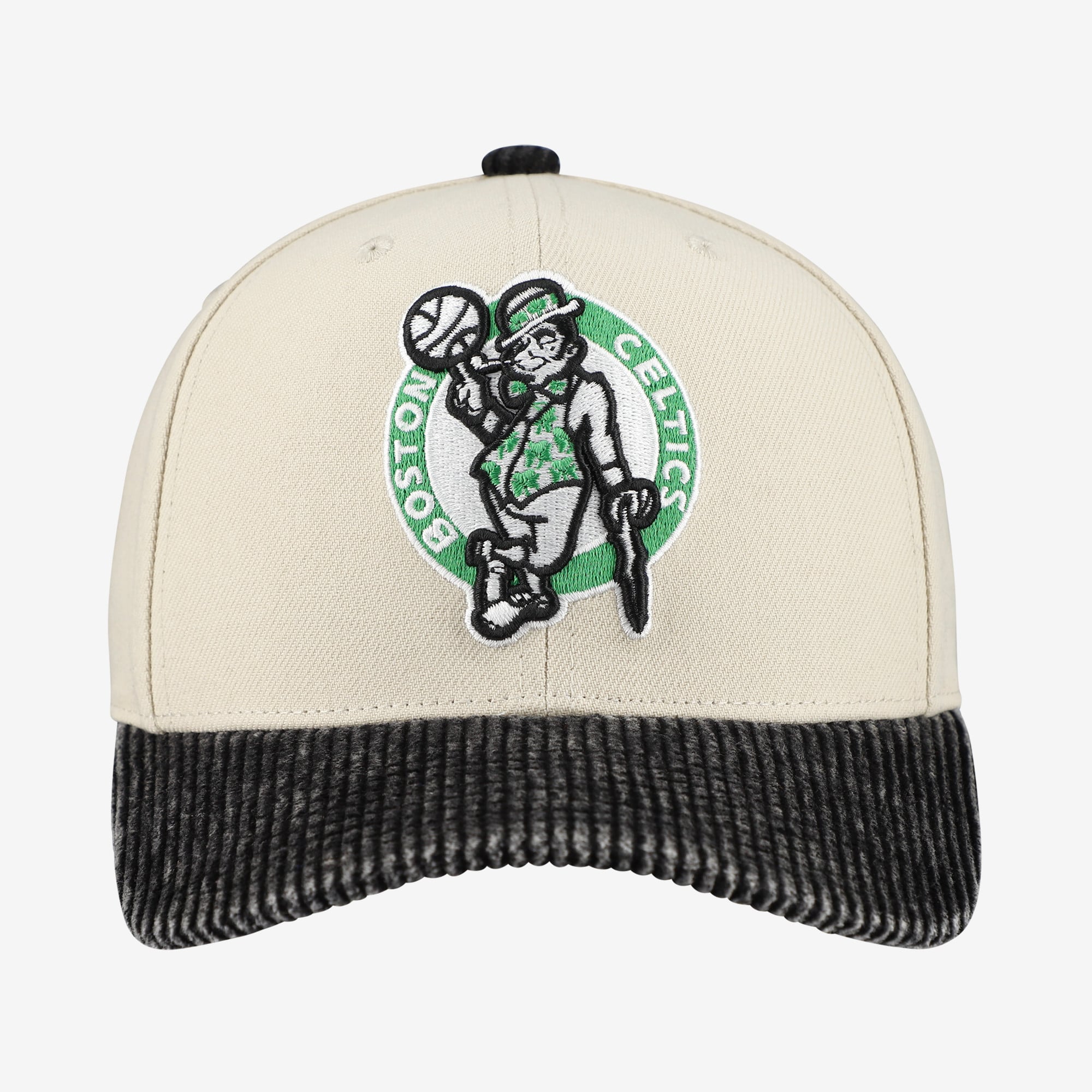 Men's Mitchell & Ness Cream/Black Boston Celtics Washed Corduroy Pro Crown Snapback Hat